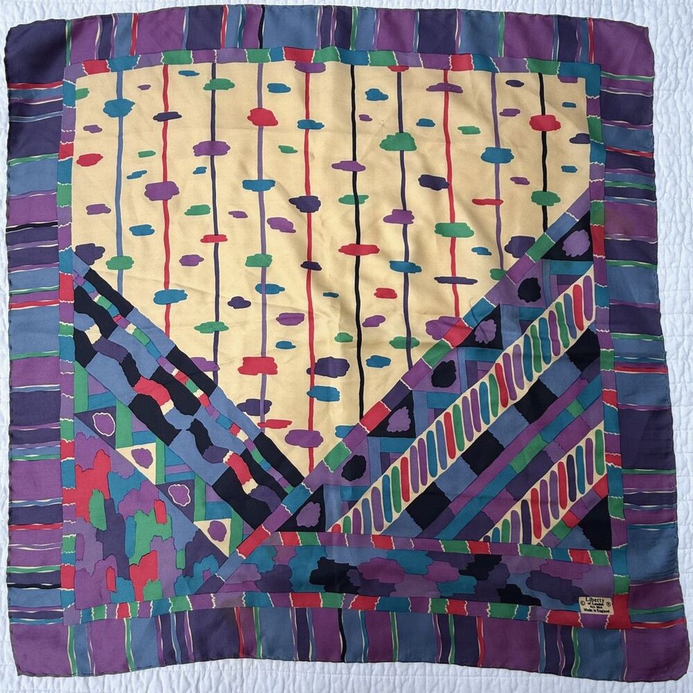 Vintage 80s 90s Liberty of London Silk Abstract Geometric Scarf ~26.5 x 26.5
